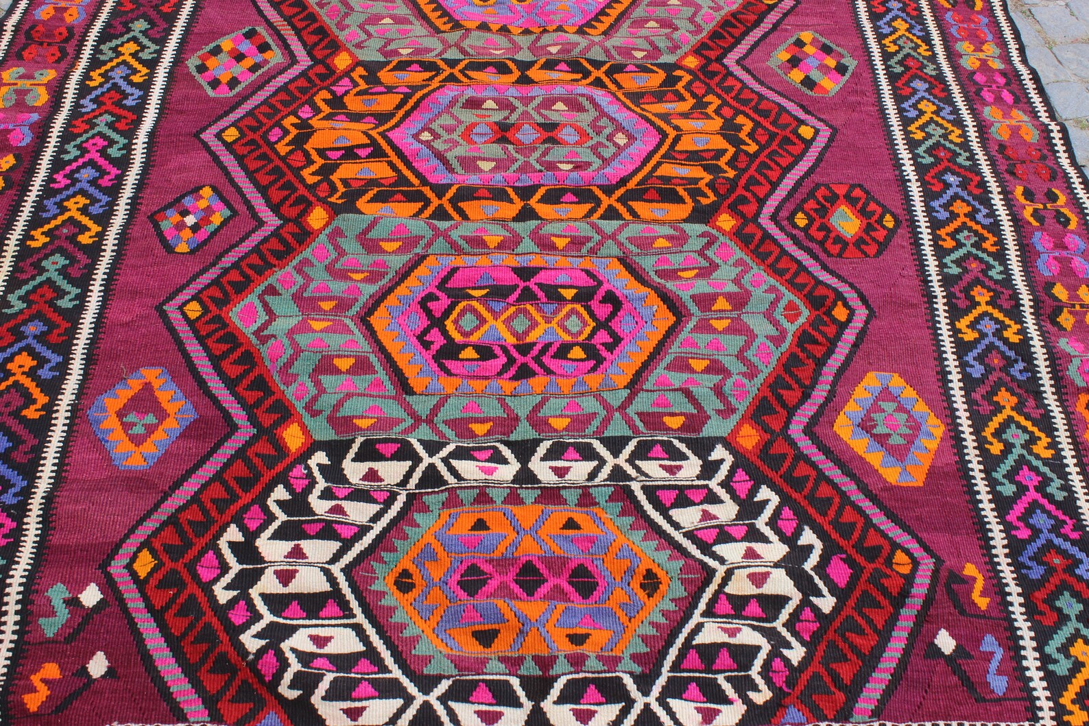 XL Vintage Turkish Accent Area Rug 6.9 x 12.9 ft