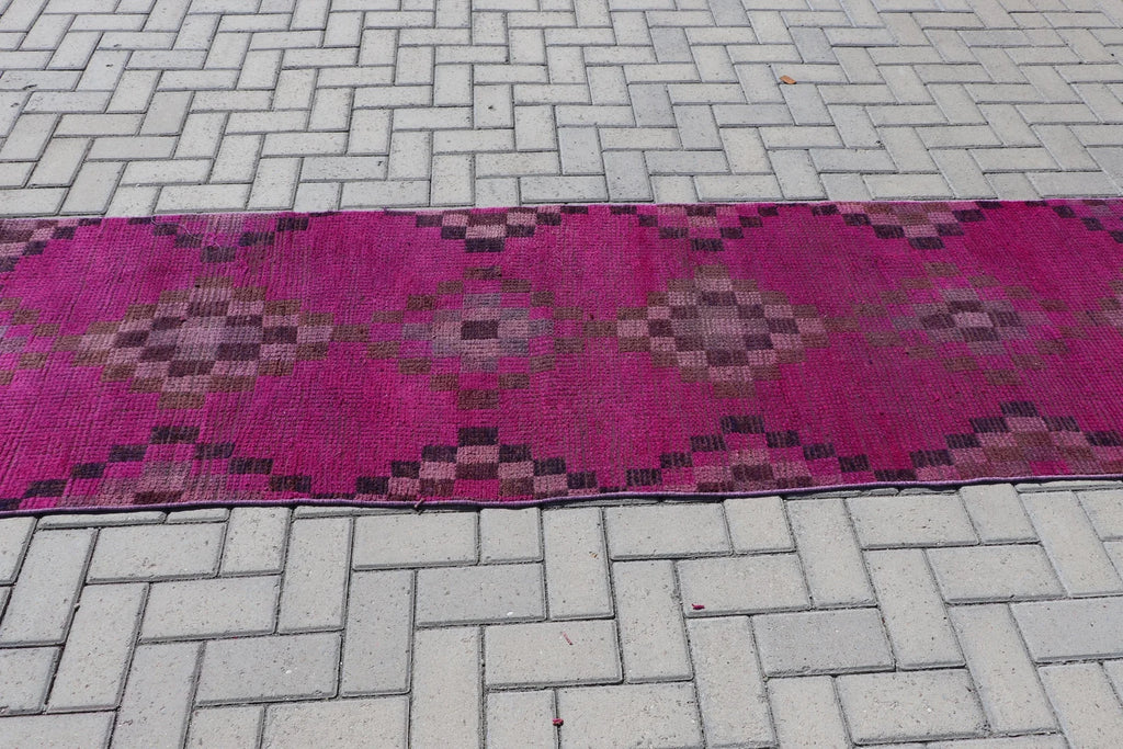 Vintage Turkish Runner Rug 2.6 x 9.8 ft