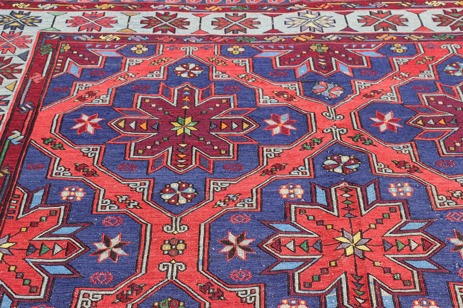 XL Vintage Soumak Accent Area Rug 7 x 12.9 ft