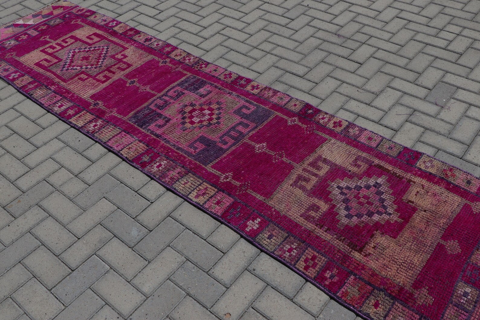 Vintage Turkish Runner Rug 2.8 x 12 ft