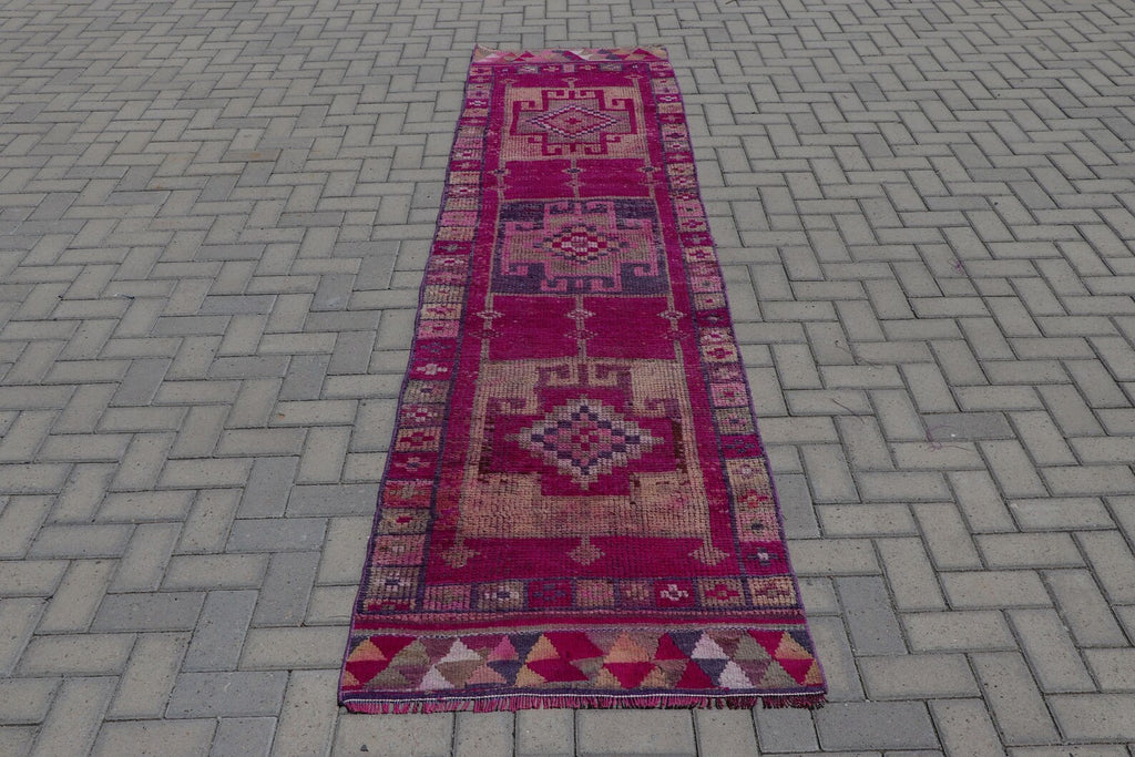 Vintage Turkish Runner Rug 2.8 x 12 ft