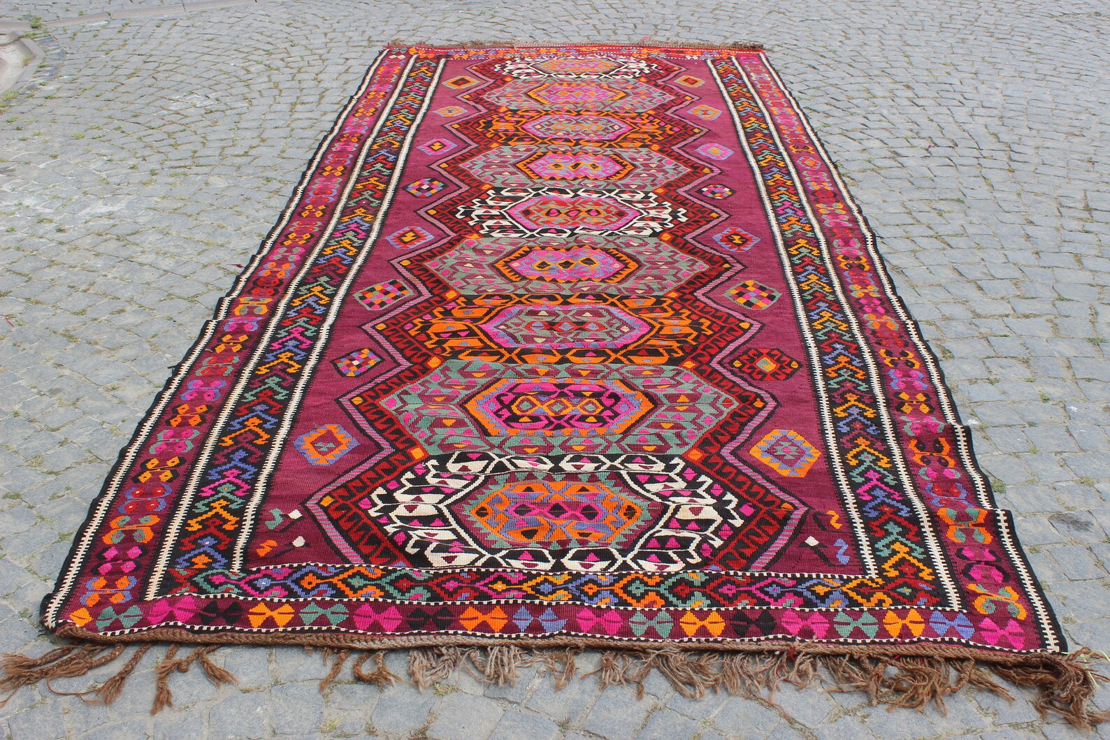 XL Vintage Turkish Accent Area Rug 6.9 x 12.9 ft