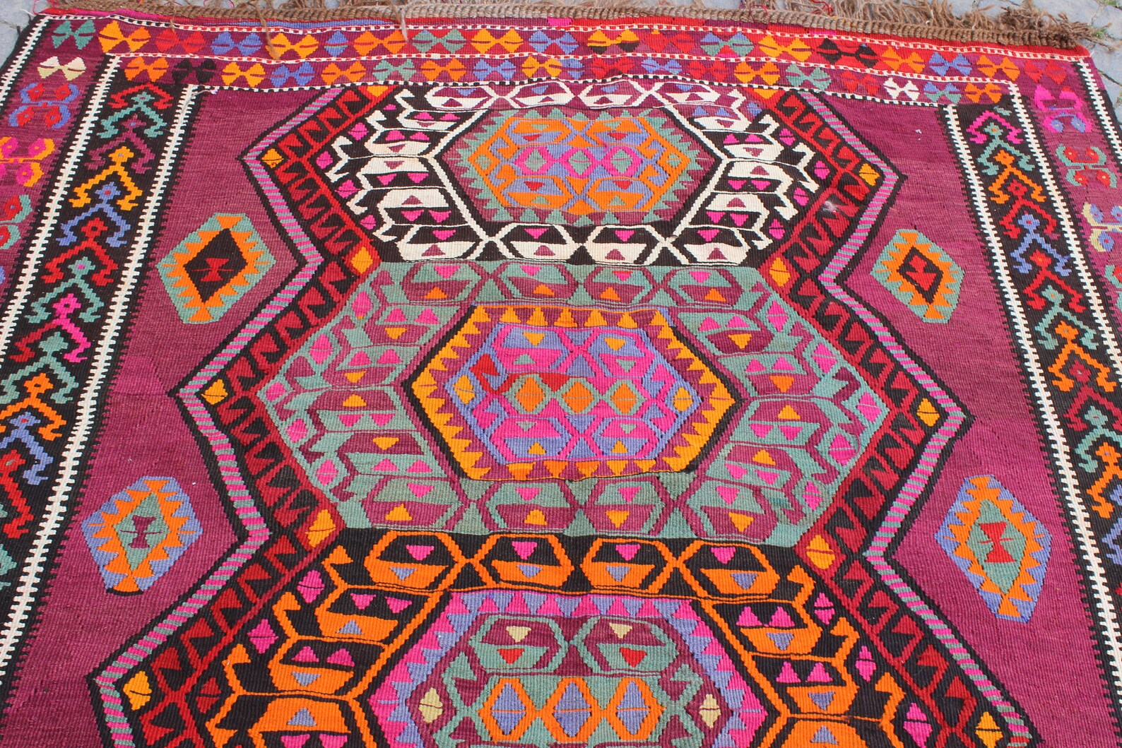 XL Vintage Turkish Accent Area Rug 6.9 x 12.9 ft