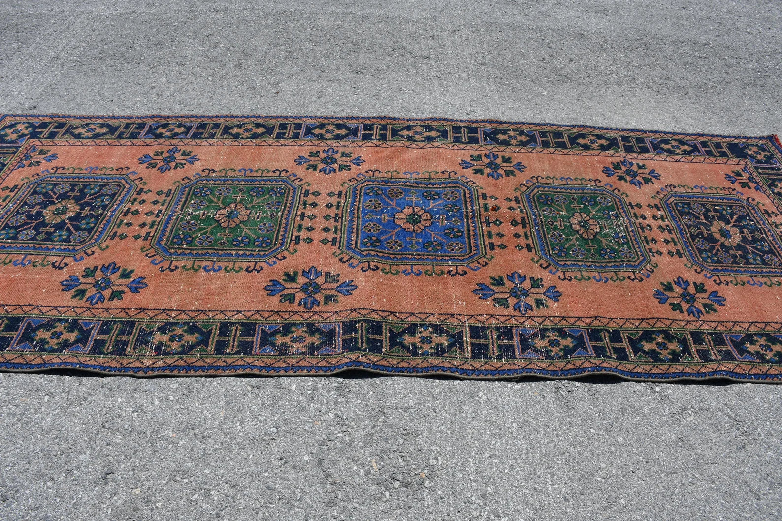 Vintage Turkish Accent Area rug 4.3 x 11.1 ft