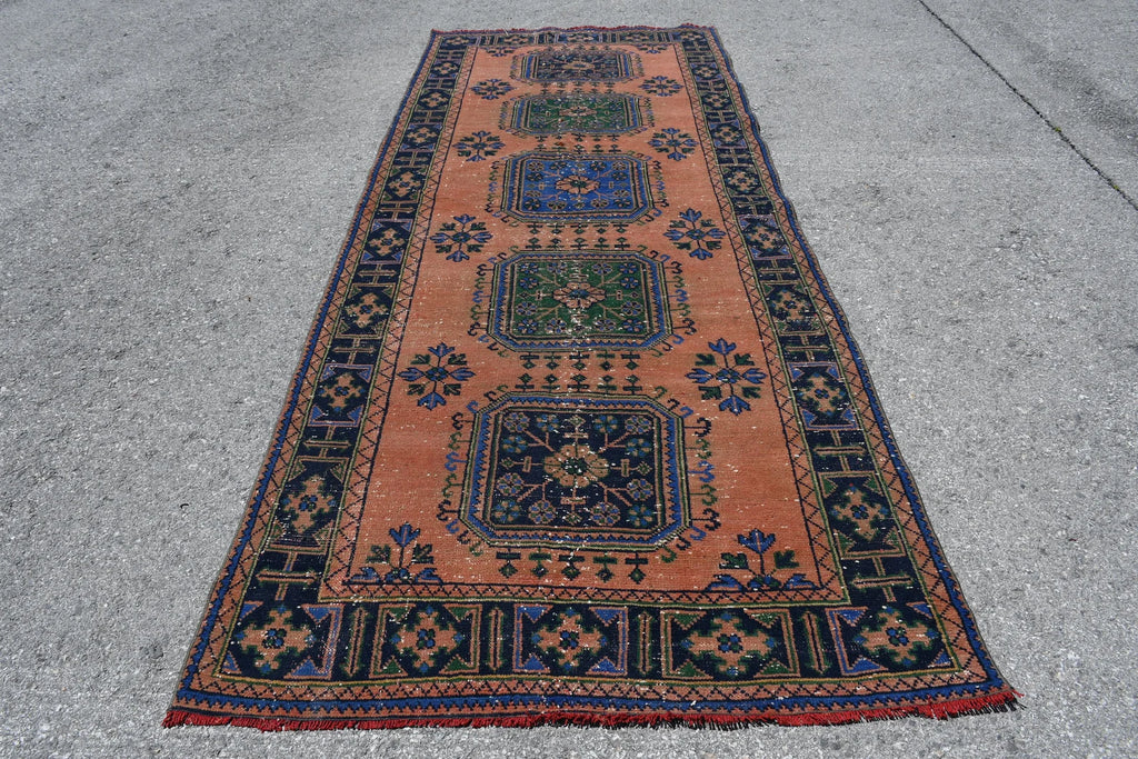 Vintage Turkish Accent Area rug 4.3 x 11.1 ft
