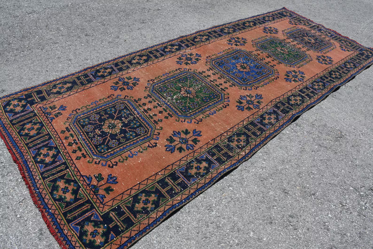 Vintage Turkish Accent Area rug 4.3 x 11.1 ft