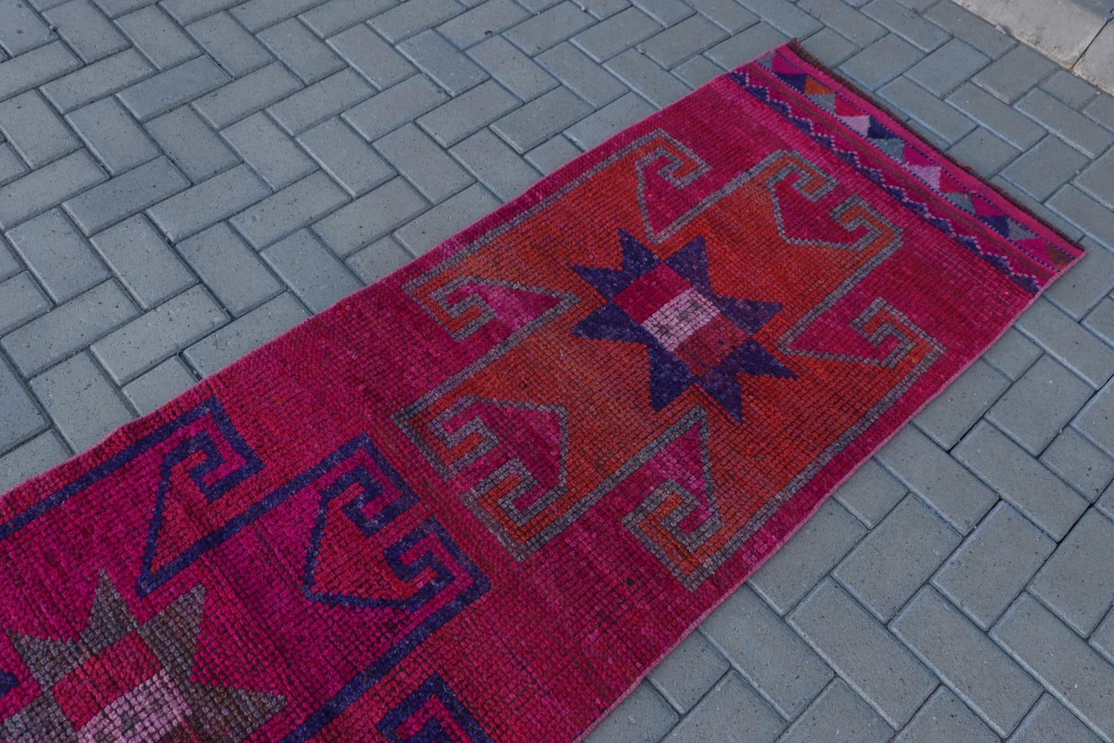 Vintage Turkish Runner rug 2.5 x 11.3 ft
