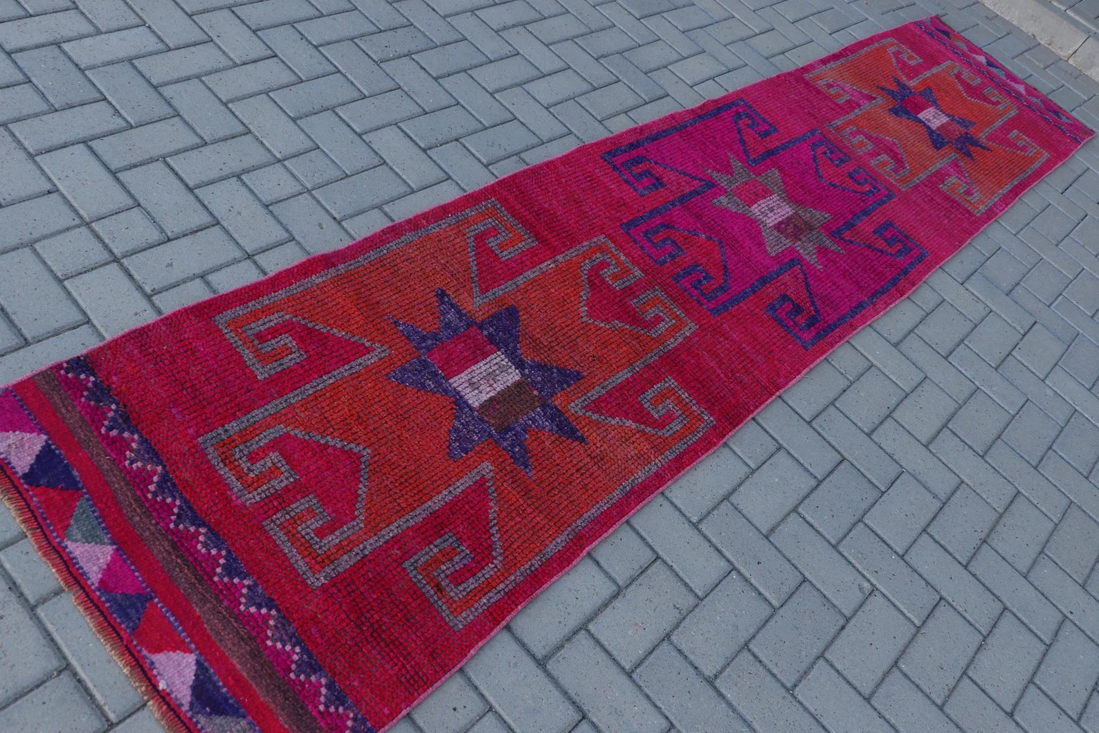 Vintage Turkish Runner rug 2.5 x 11.3 ft