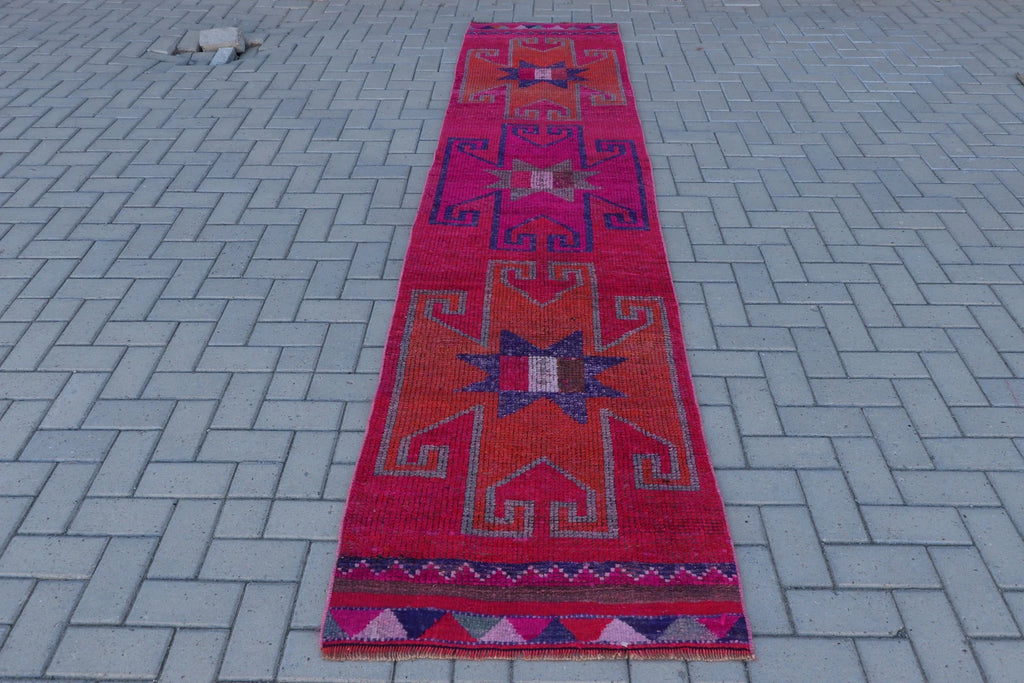 Vintage Turkish Runner rug 2.5 x 11.3 ft