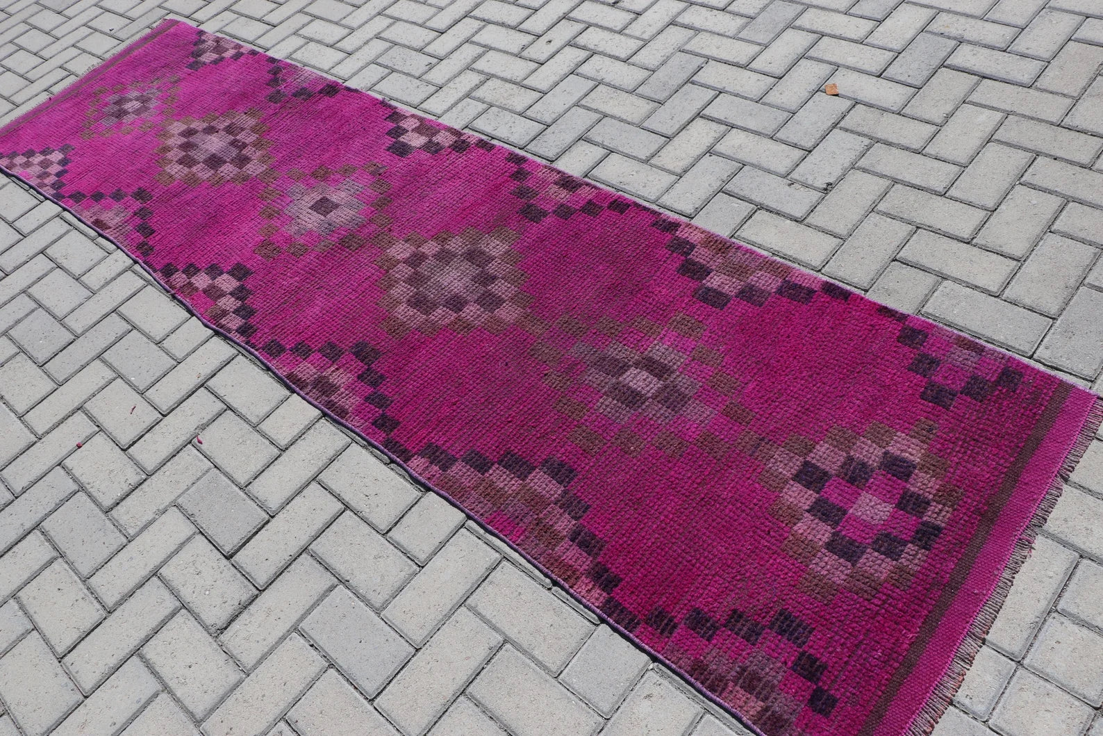 Vintage Turkish Runner Rug 2.6 x 9.8 ft