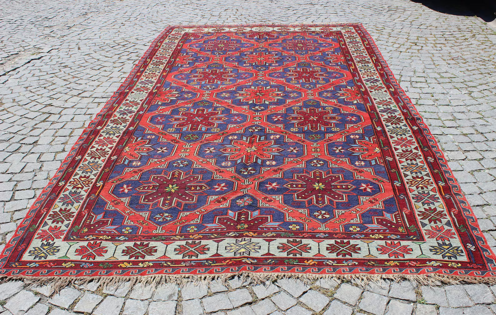 XL Vintage Soumak Accent Area Rug 7 x 12.9 ft