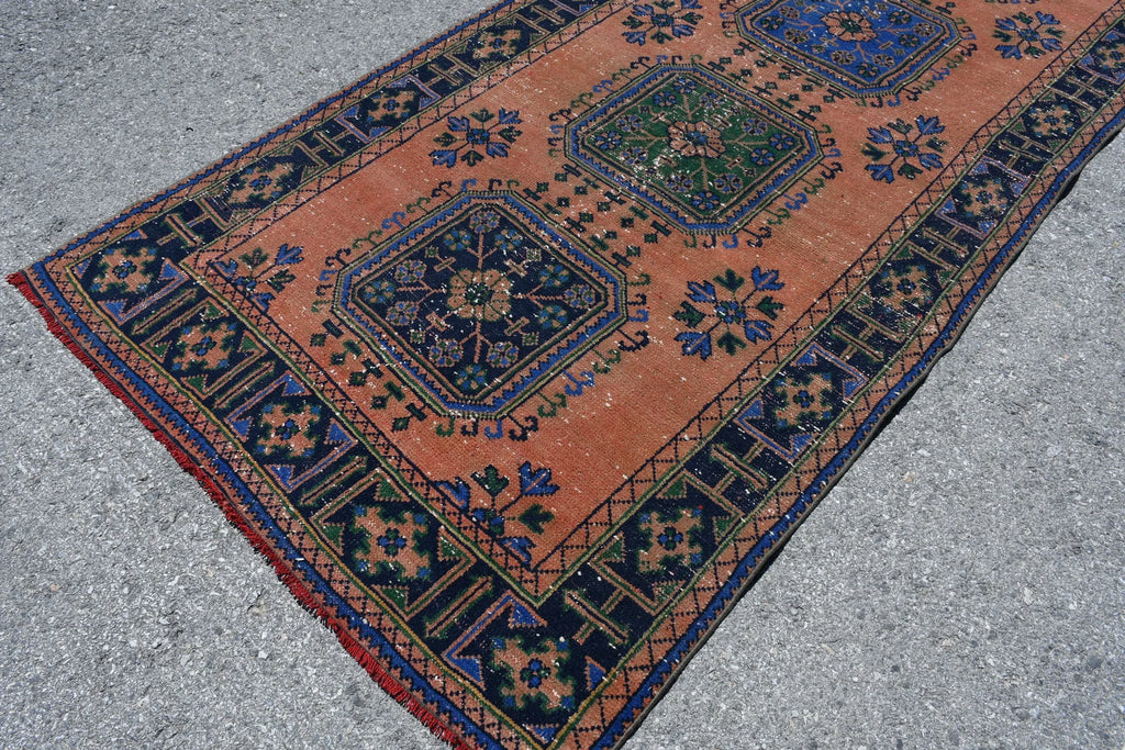 Vintage Turkish Accent Area rug 4.3 x 11.1 ft