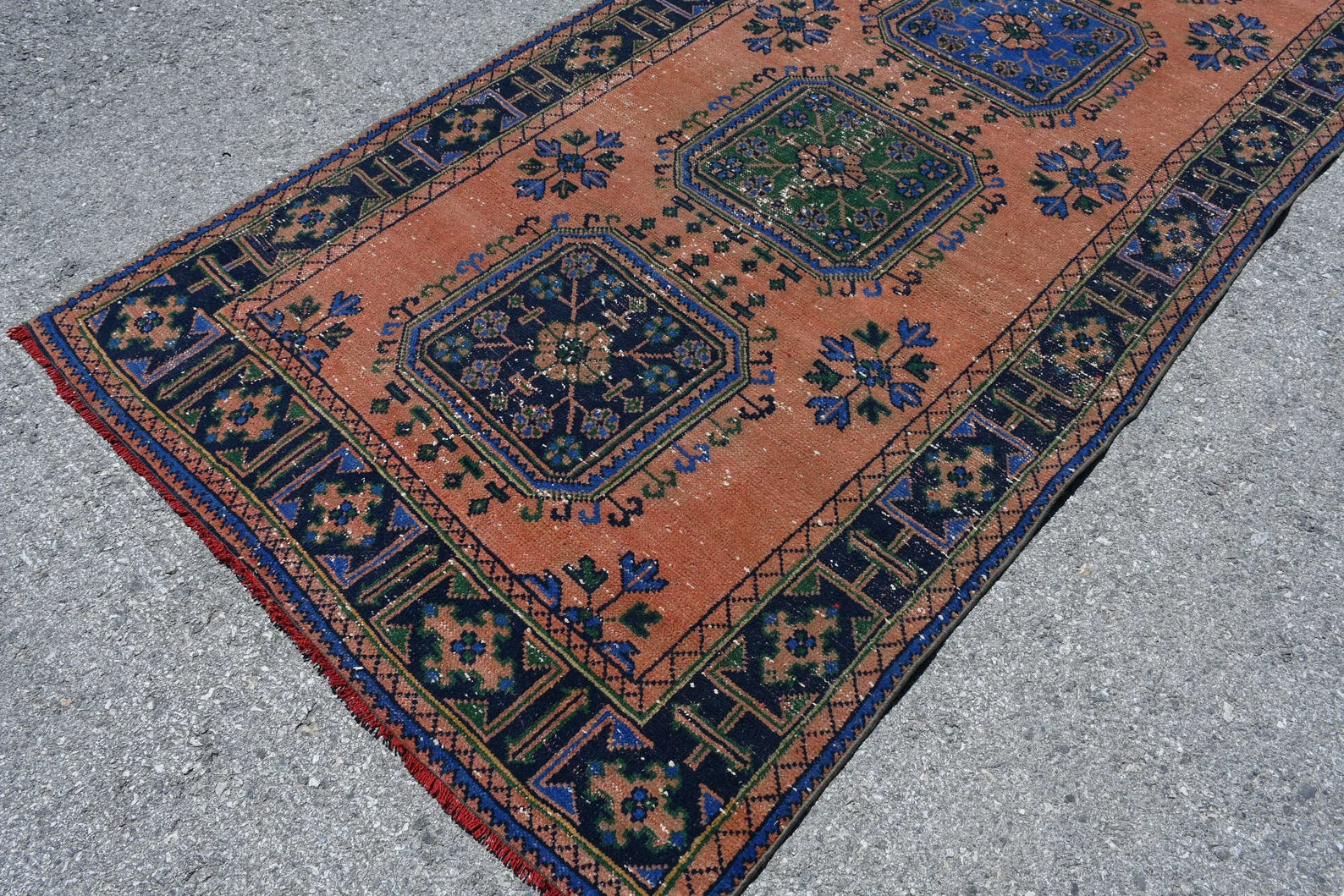 Vintage Turkish Accent Area rug 4.3 x 11.1 ft