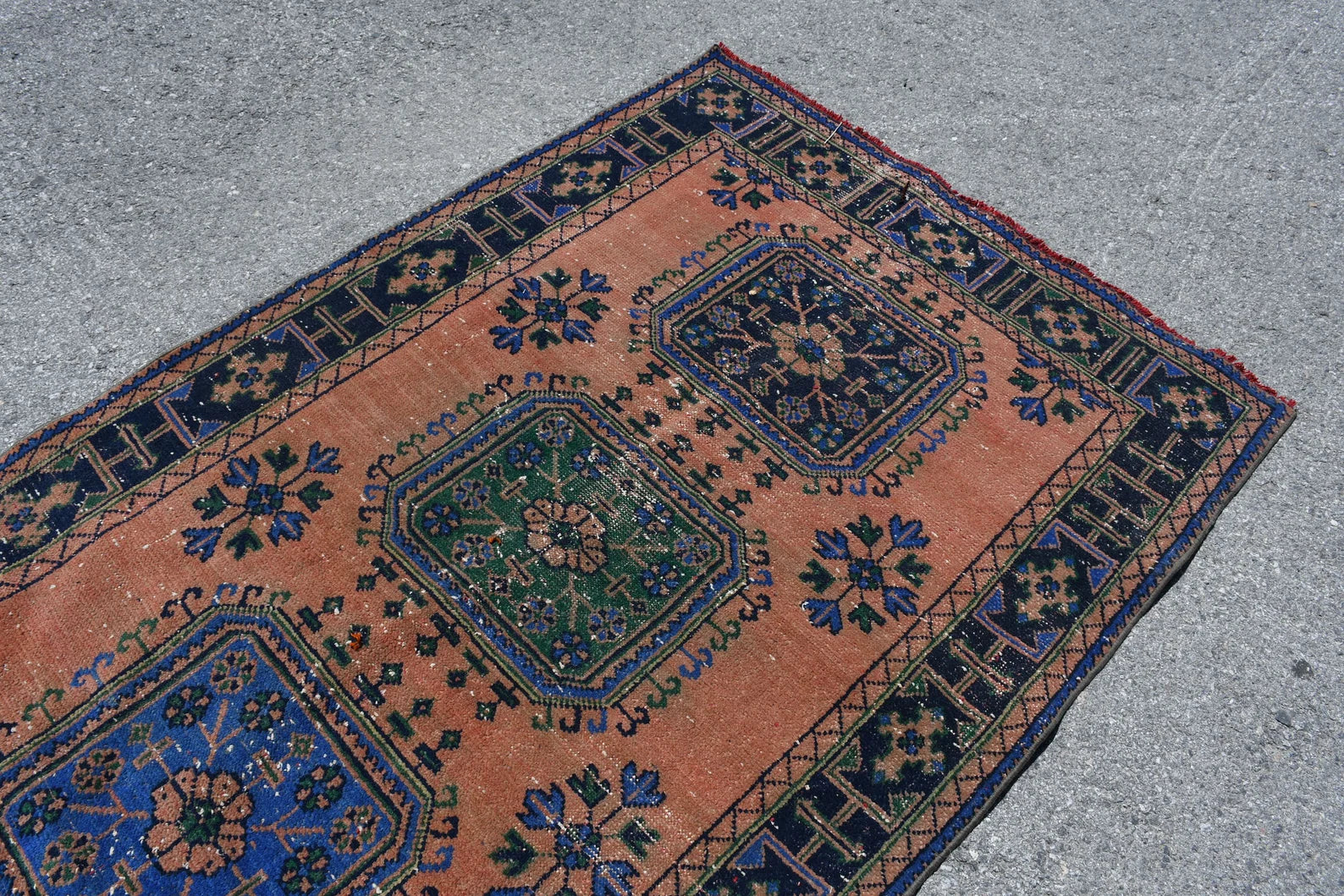 Vintage Turkish Accent Area rug 4.3 x 11.1 ft