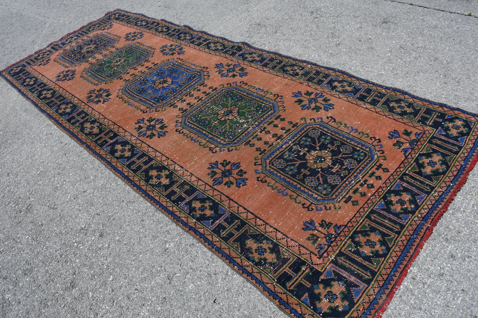 Vintage Turkish Accent Area rug 4.3 x 11.1 ft