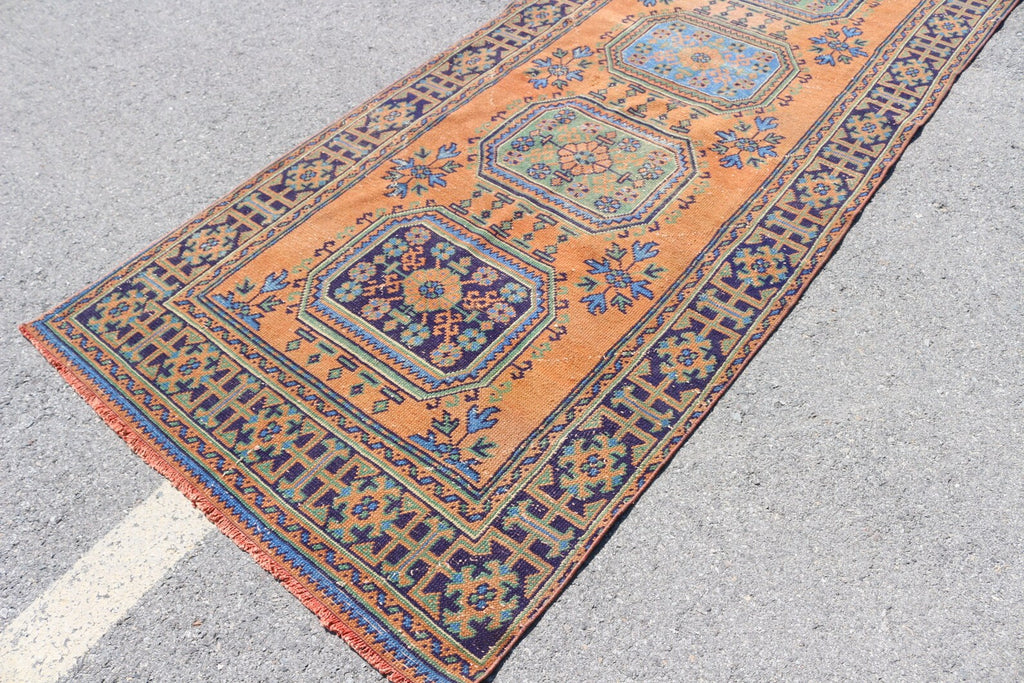 Vintage Turkish Accent Area rug 4.1 x 11.3 ft