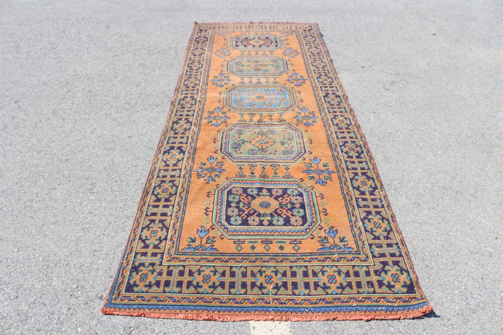 Vintage Turkish Accent Area rug 4.1 x 11.3 ft