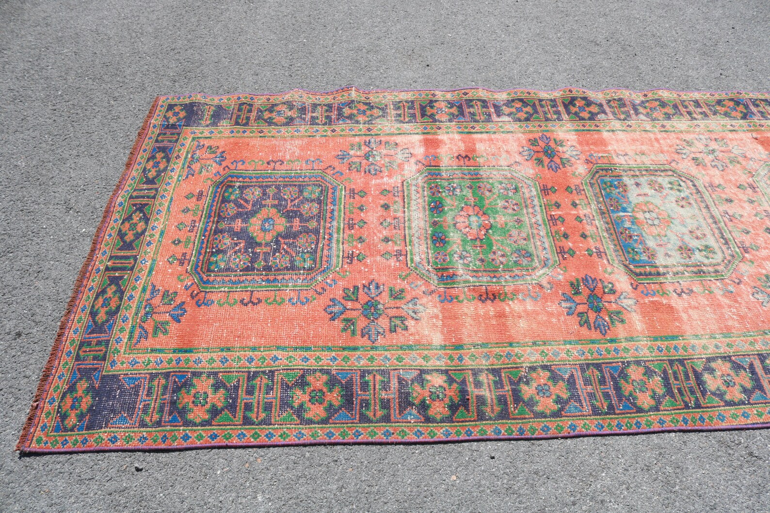 XL Vintage Turkish Accent Area rug 4.4 x 11.1 ft