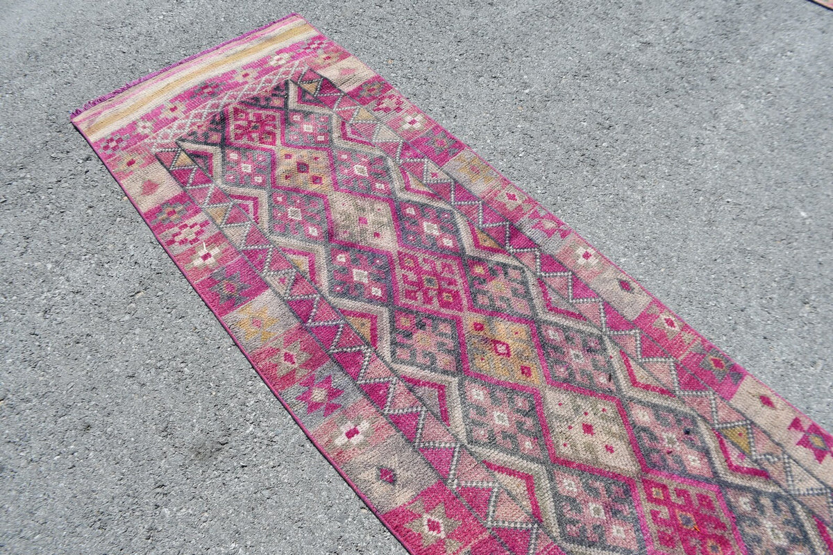 Vintage Turkish Runner Rug 2.7 x 11 ft