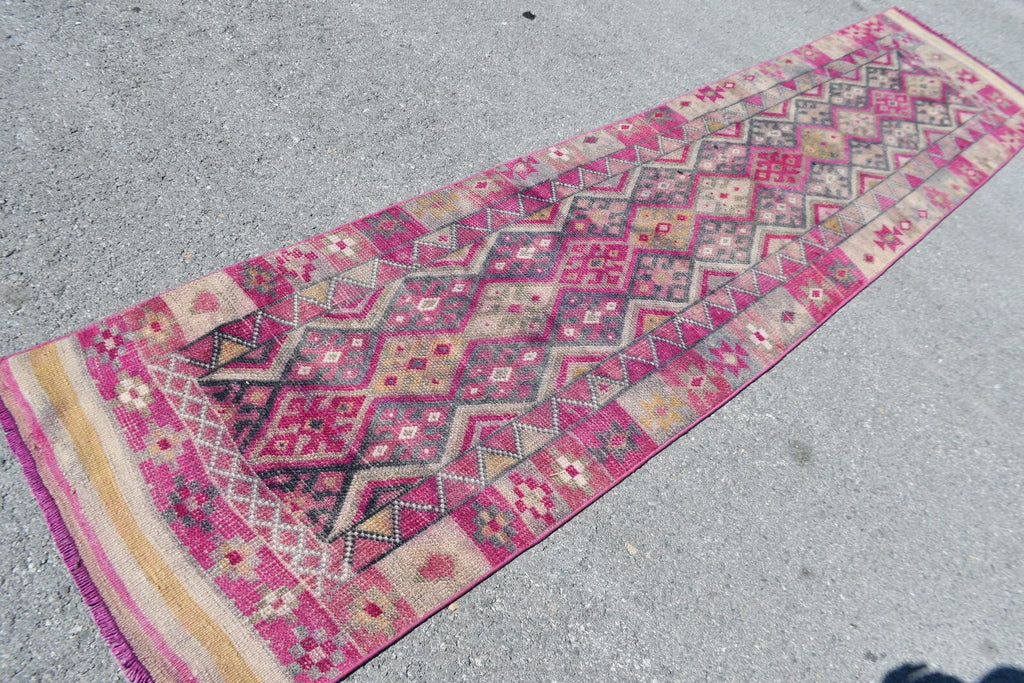 Vintage Turkish Runner Rug 2.7 x 11 ft