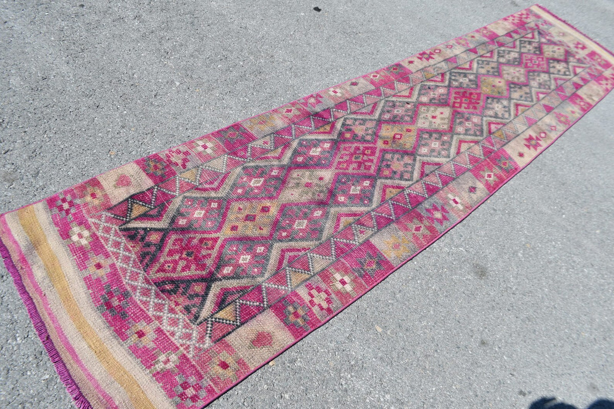 Vintage Turkish Runner Rug 2.7 x 11 ft