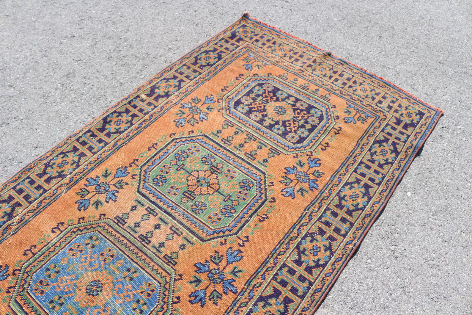 Vintage Turkish Accent Area rug 4.1 x 11.3 ft