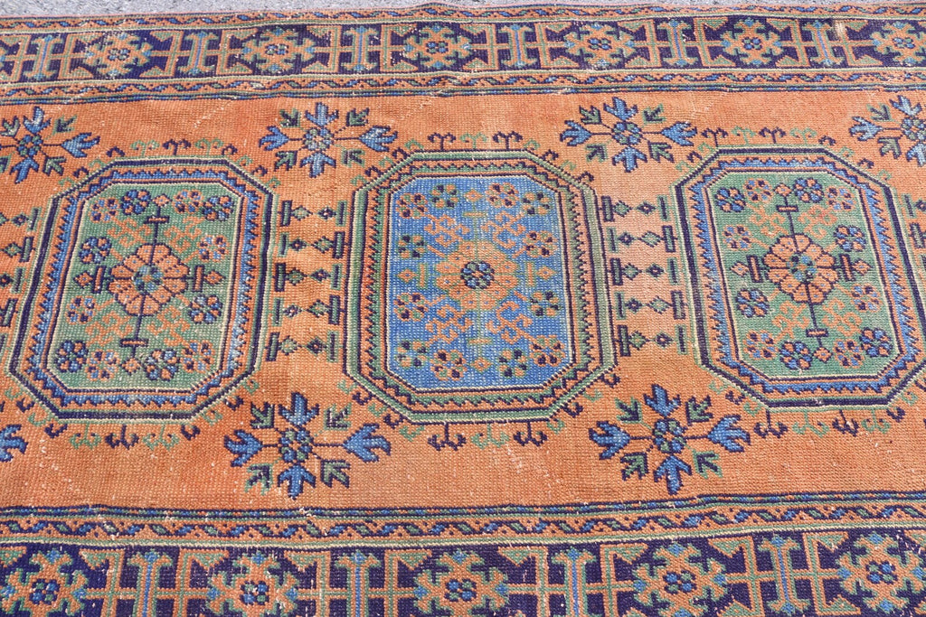 Vintage Turkish Accent Area rug 4.1 x 11.3 ft
