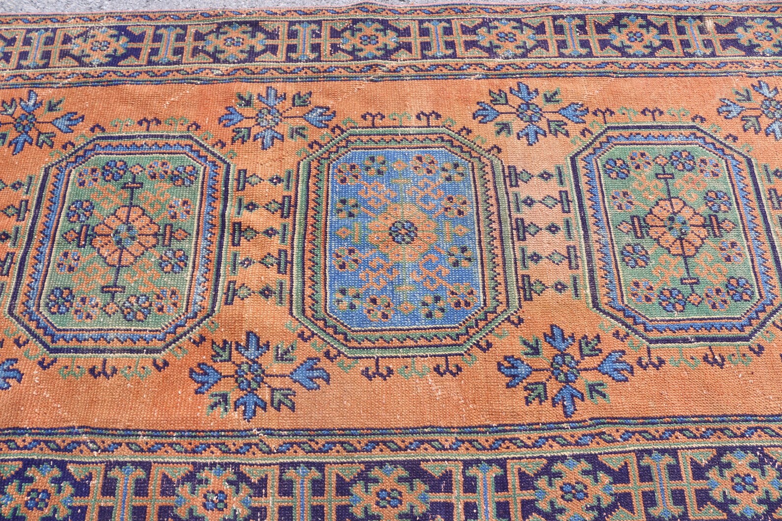 Vintage Turkish Accent Area rug 4.1 x 11.3 ft
