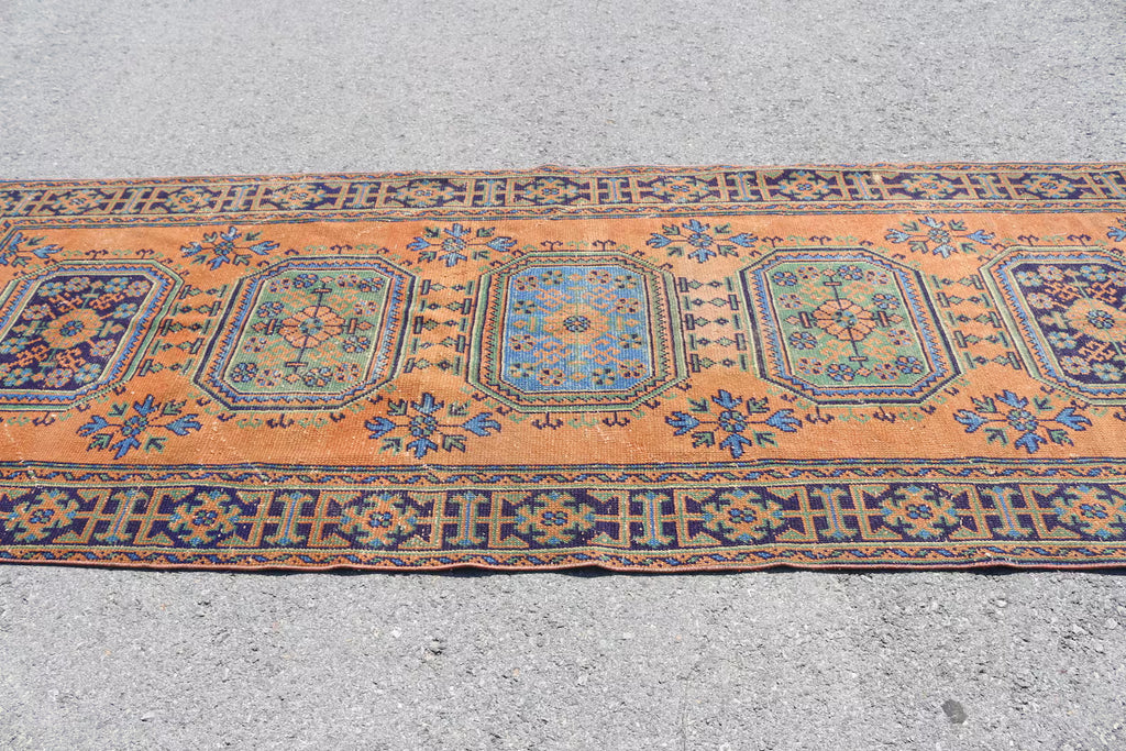 Vintage Turkish Accent Area rug 4.1 x 11.3 ft