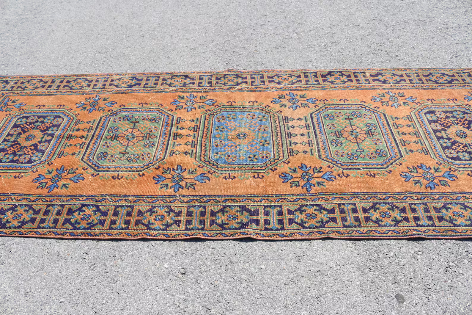 Vintage Turkish Accent Area rug 4.1 x 11.3 ft