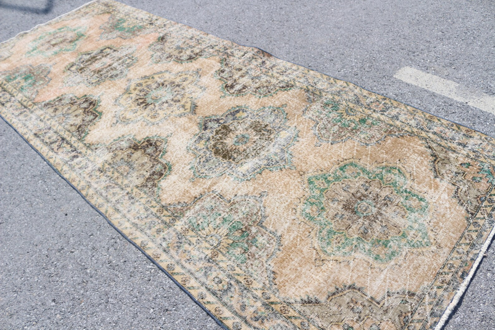 Vintage Turkish Accent Area rug 4.7 x 11.9 ft