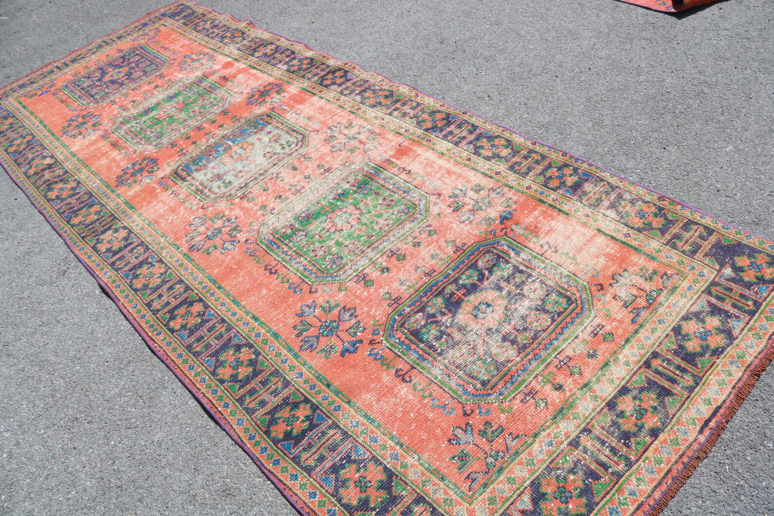 XL Vintage Turkish Accent Area rug 4.4 x 11.1 ft