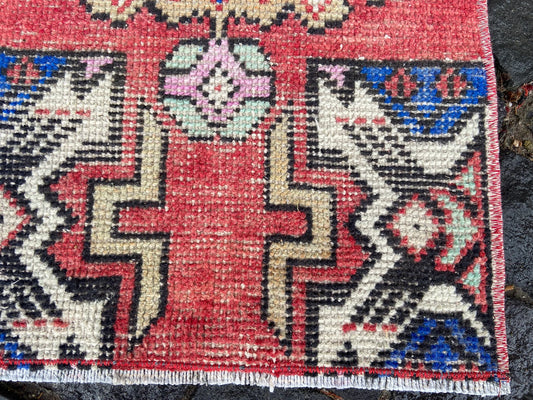Vintage Turkish Mini Rug 1.3 x 2.6 ft