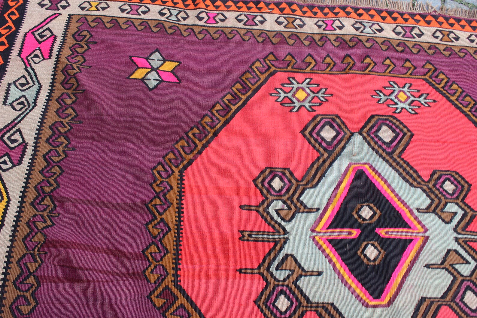 XL Vintage Turkish Accent Area Rug 7.2 x 13 ft