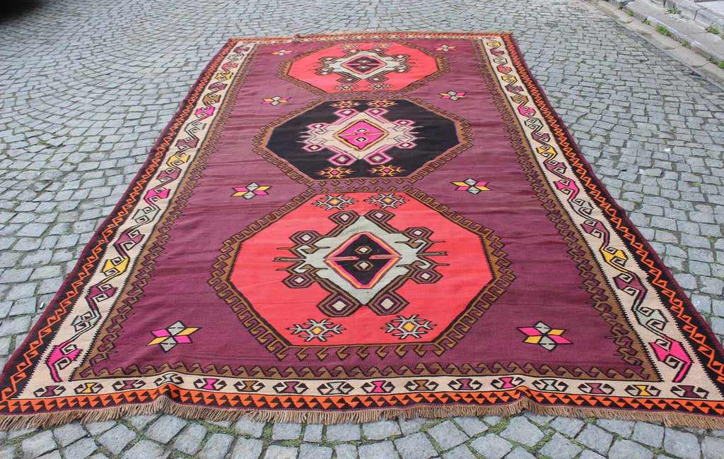 XL Vintage Turkish Accent Area Rug 7.2 x 13 ft