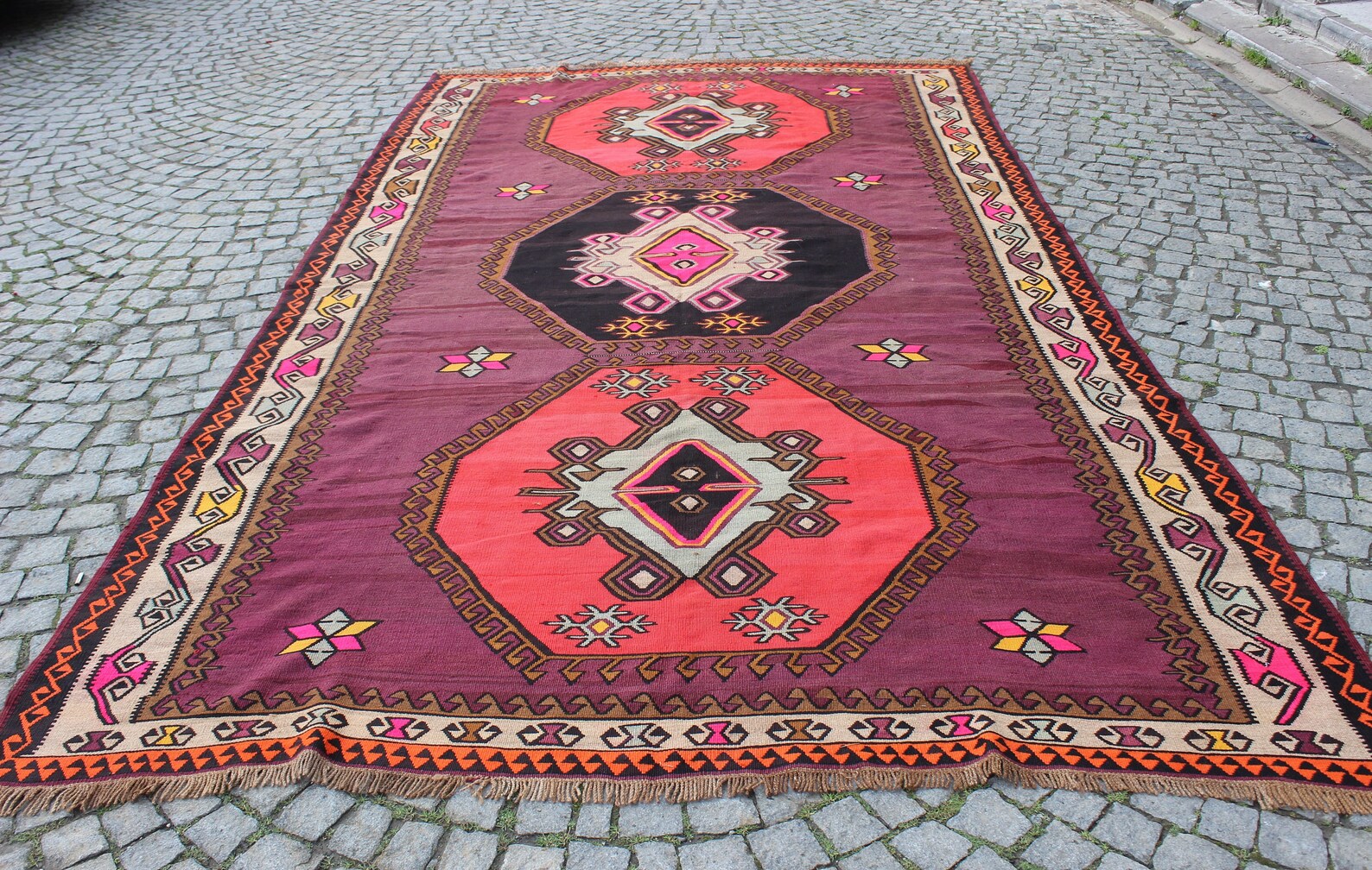 XL Vintage Turkish Accent Area Rug 7.2 x 13 ft