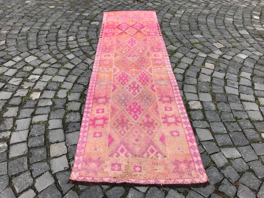 Vintage Turkish Accent Area rug 2.6 x 8.8 ft