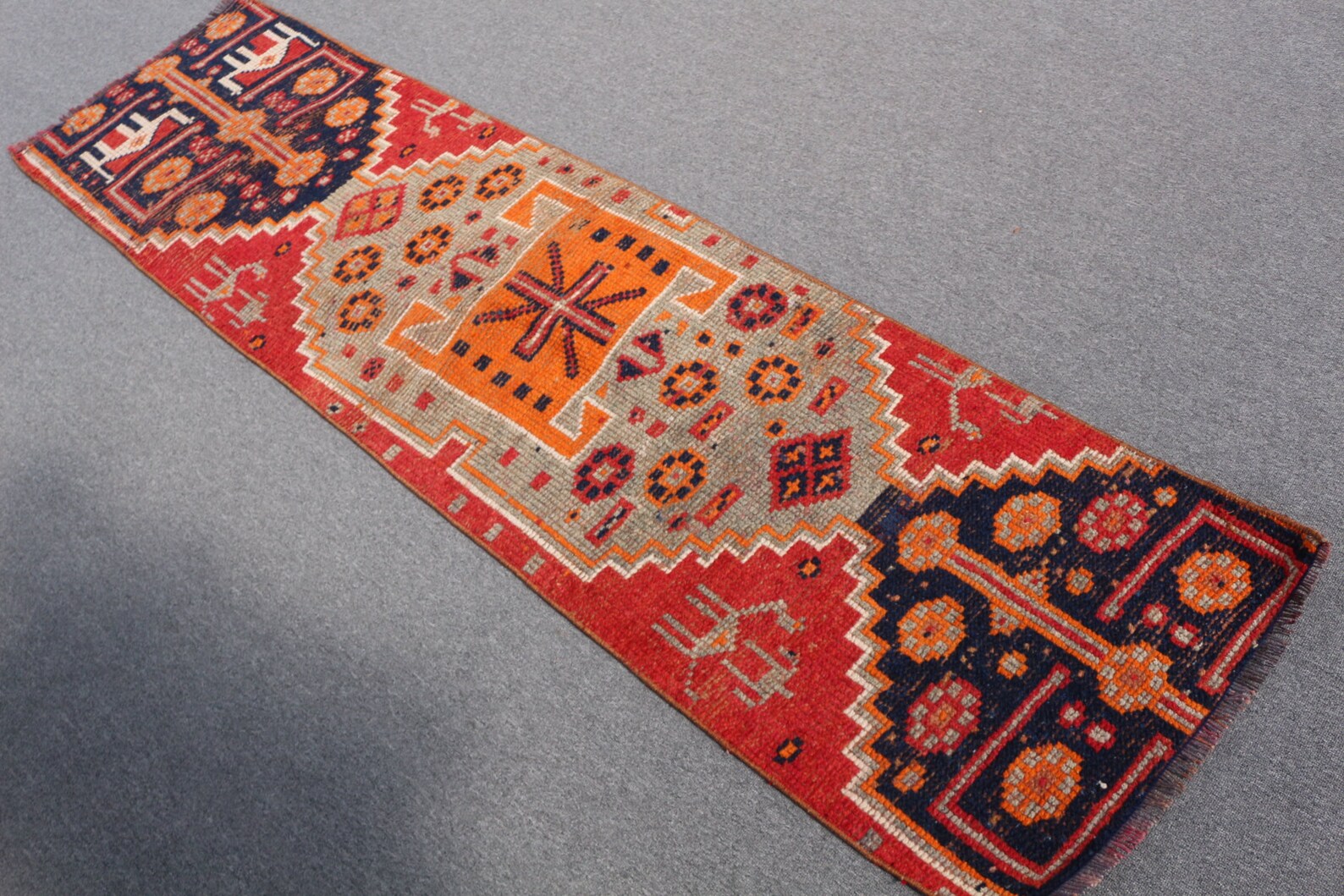 Vintage Turkish Runner Rug 2 x 7.3 ft