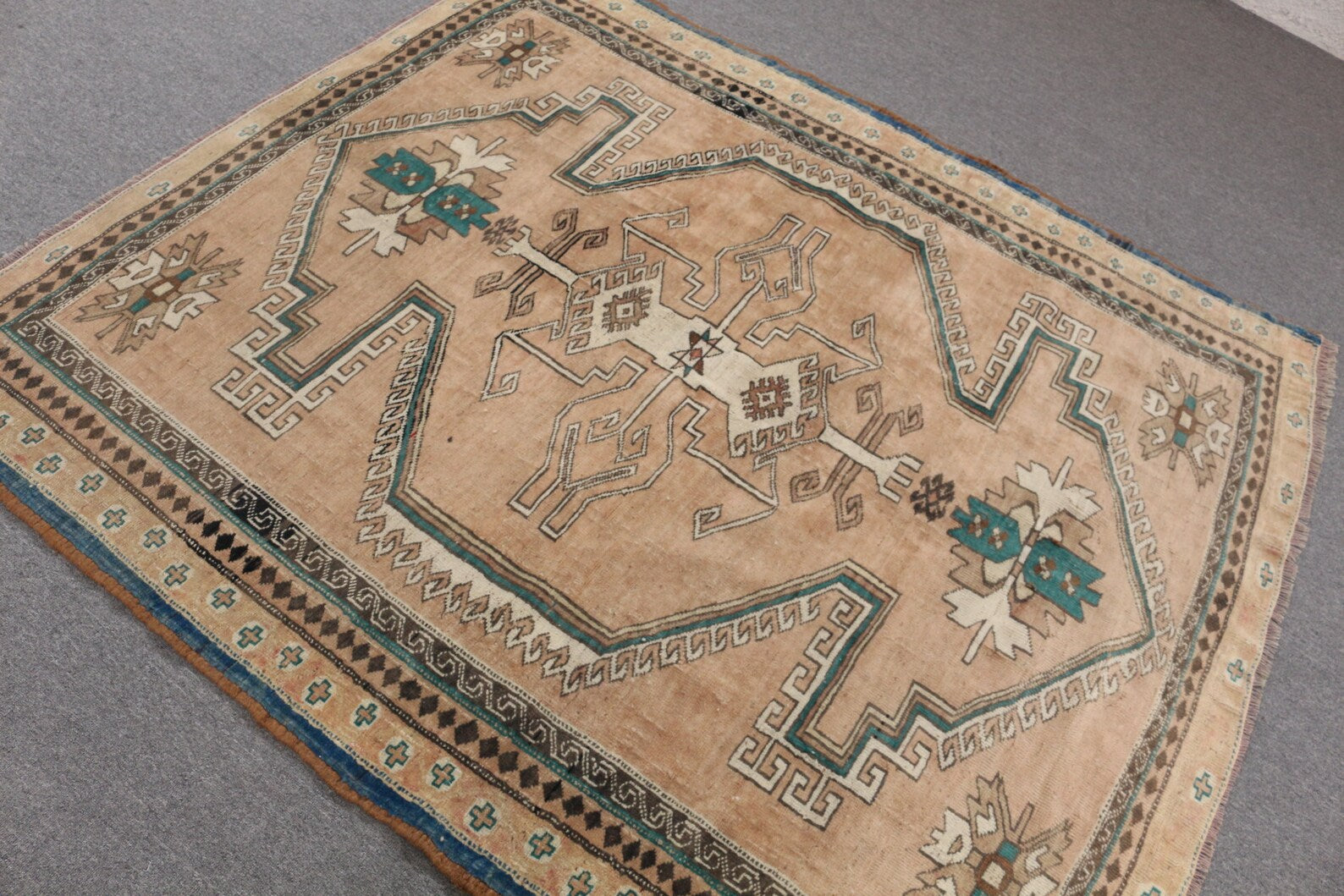 Vintage Turkish Accent Area rug 5.7 x 6.3 ft