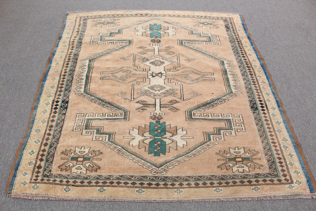 Vintage Turkish Accent Area rug 5.7 x 6.3 ft