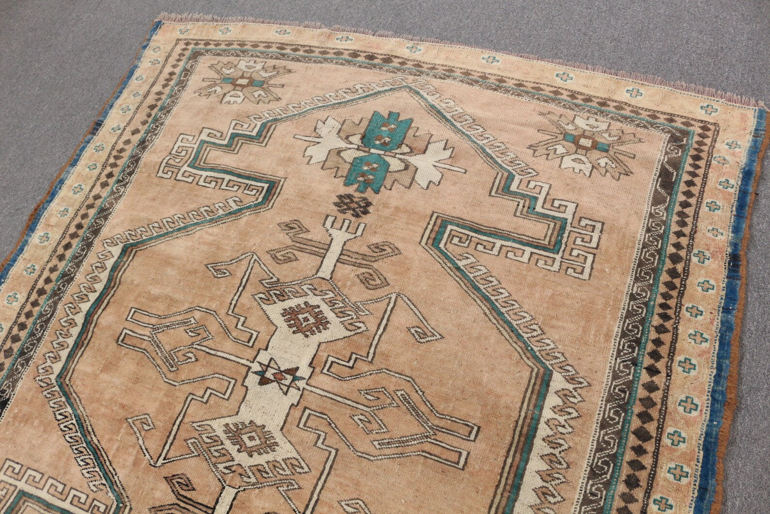 Vintage Turkish Accent Area rug 5.7 x 6.3 ft