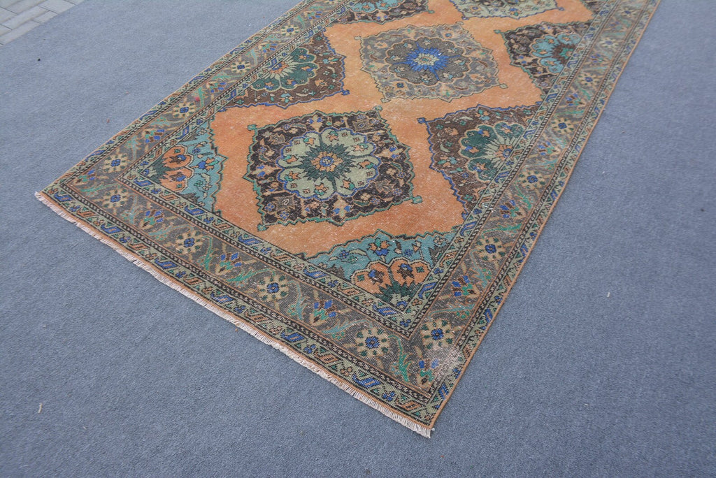 Vintage Turkish Accent Area rug 4.6 x 13.4 ft