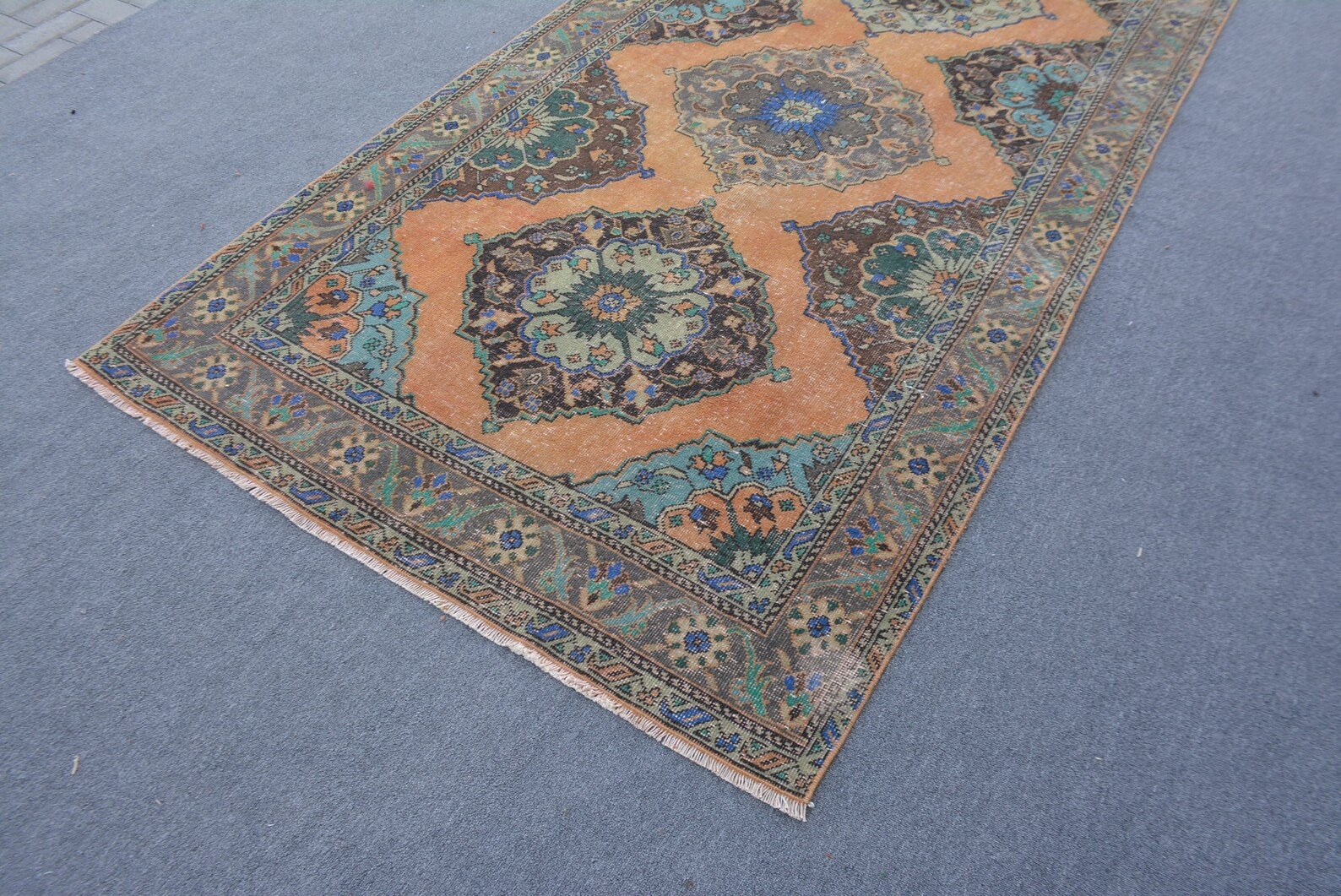 Vintage Turkish Accent Area rug 4.6 x 13.4 ft