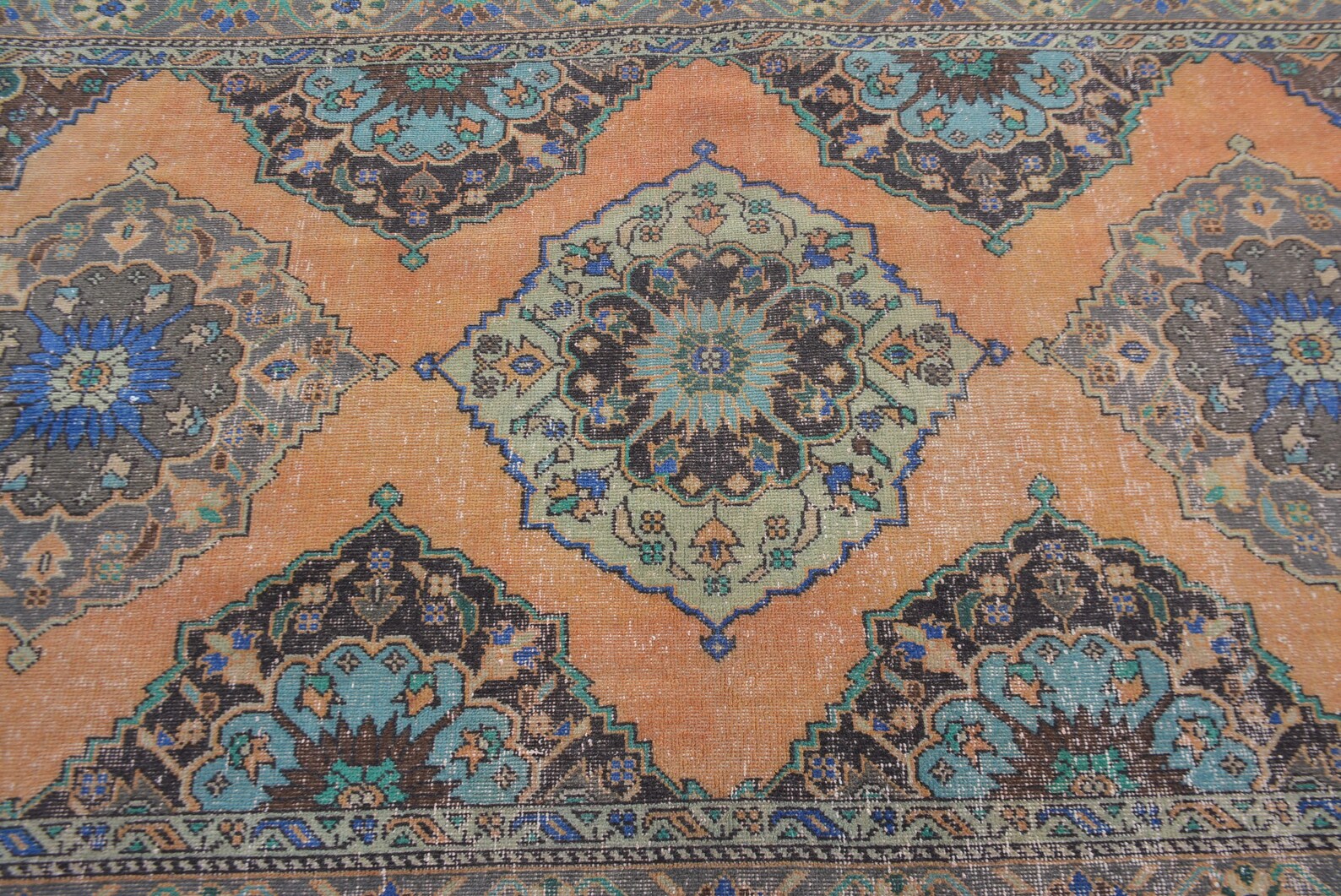 Vintage Turkish Accent Area rug 4.6 x 13.4 ft