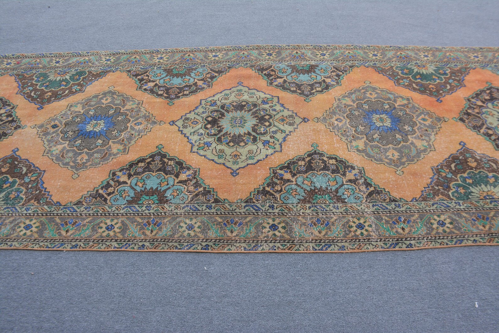 Vintage Turkish Accent Area rug 4.6 x 13.4 ft