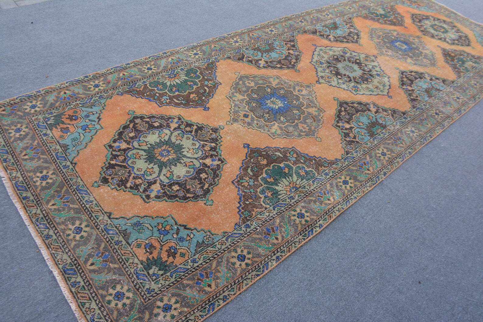 Vintage Turkish Accent Area rug 4.6 x 13.4 ft