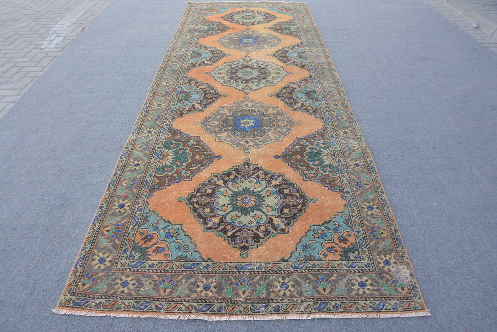 Vintage Turkish Accent Area rug 4.6 x 13.4 ft
