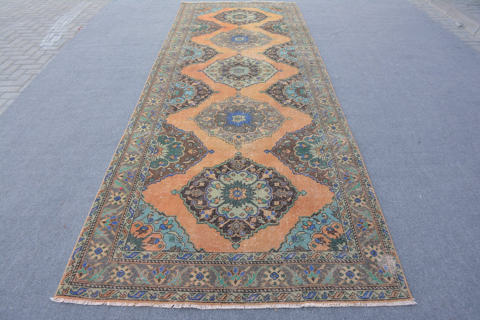 Vintage Turkish Accent Area rug 4.6 x 13.4 ft