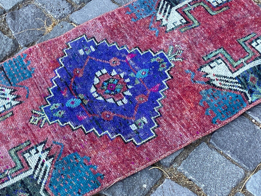 Vintage Turkish Mini Rug 1.4 x 2.7 ft