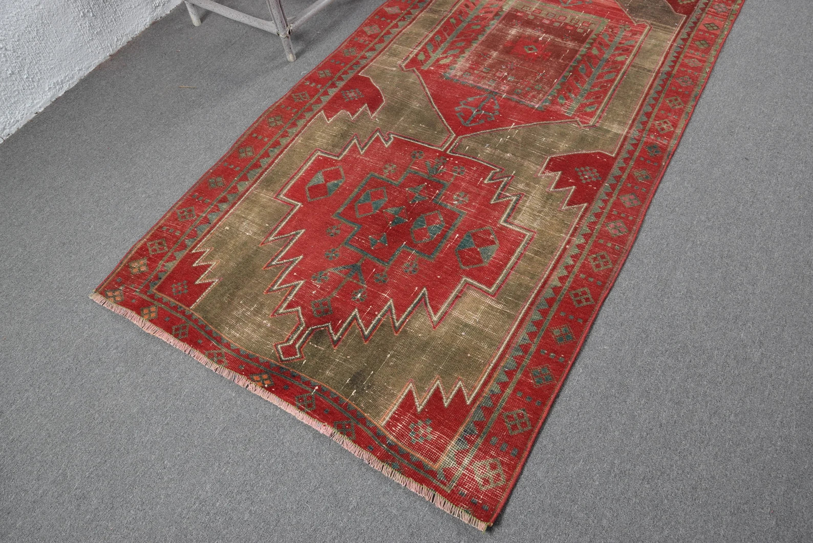 Vintage Turkish Runner Rug 3.7 x 9.3 ft